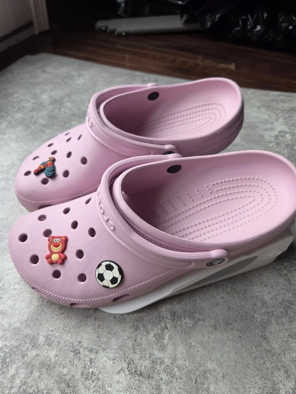 CROCS Classic Pink/Pastel Clogs with Charms Included - Mens Size 11